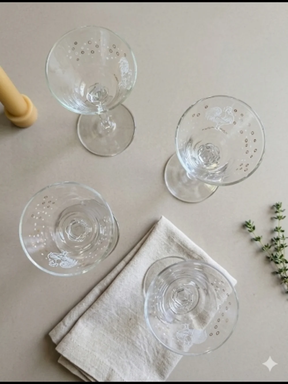 Vintage Libbey Drunken Rooster MCM Cocktail Glasses - Set of 4 - White & Gold